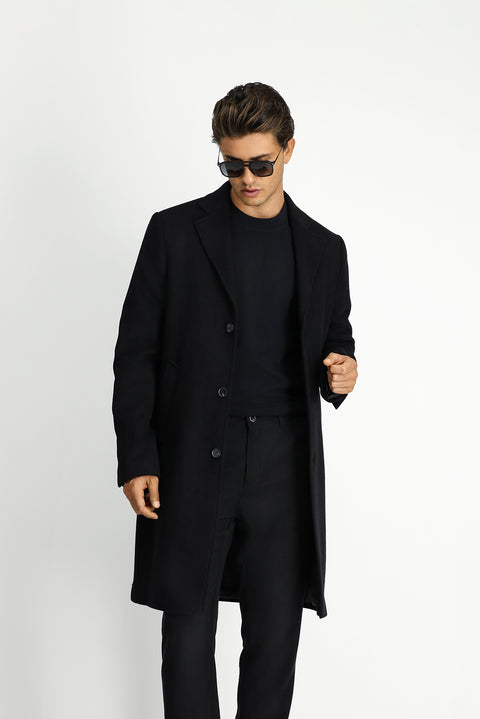 Black Wool Classic Patterned Coat