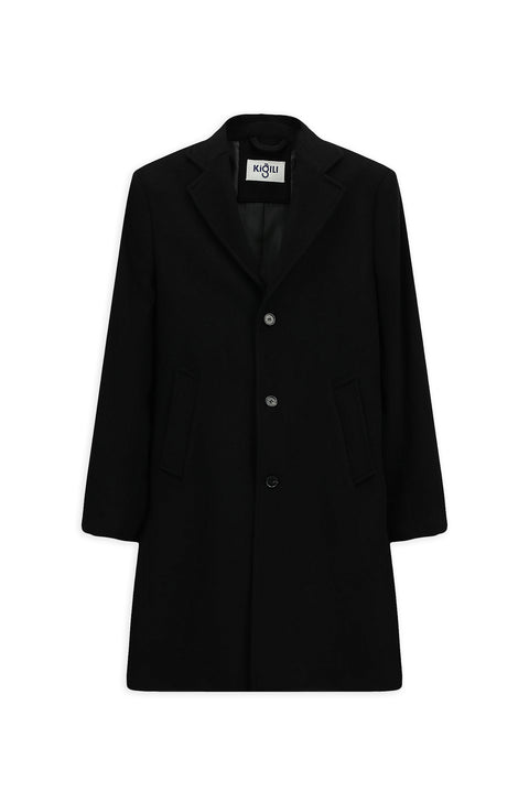 Black Wool Classic Patterned Coat