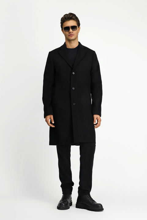 Black Wool Classic Patterned Coat