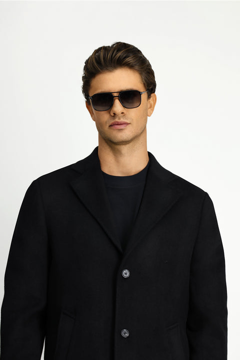 Black Wool Classic Patterned Coat
