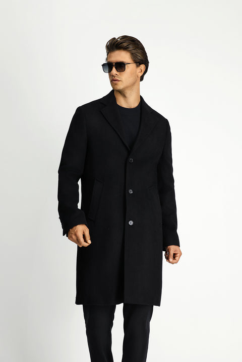 Black Wool Classic Patterned Coat