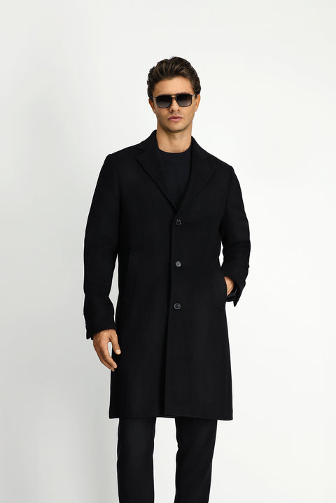 Black Wool Classic Patterned Coat