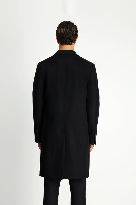 Black Wool Classic Patterned Coat