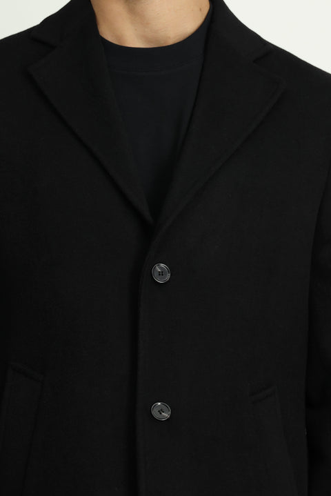 Black Wool Classic Patterned Coat