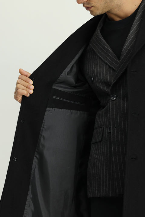 Black Wool Classic Patterned Coat