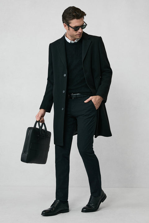 Black Wool Classic Coat