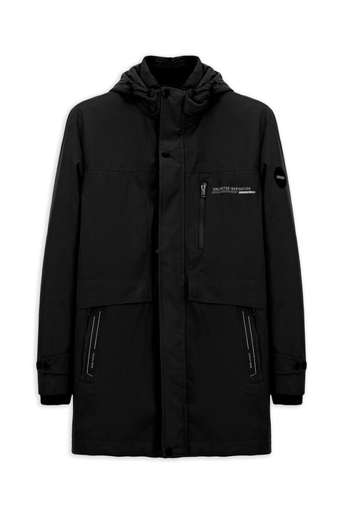 Black Hooded Sports Puffer Jacket