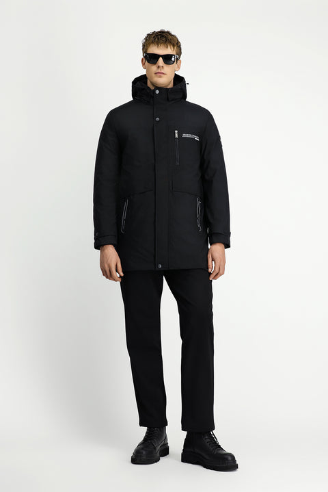 Black Hooded Sports Puffer Jacket