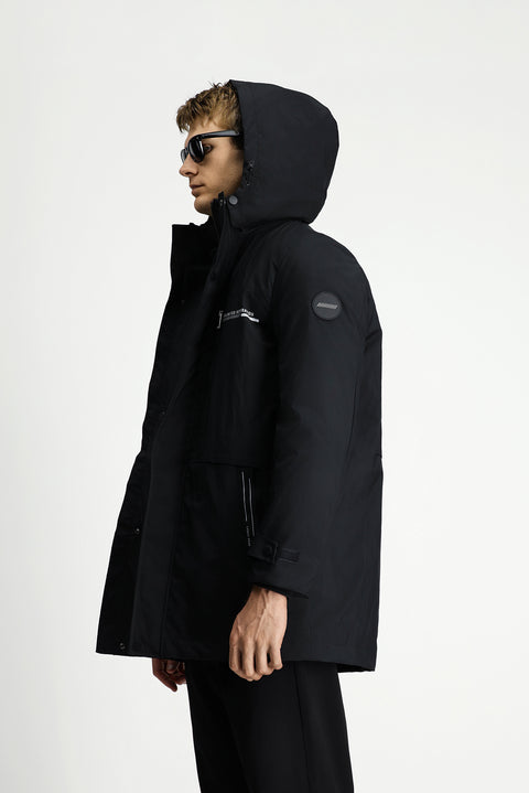 Black Hooded Sports Puffer Jacket