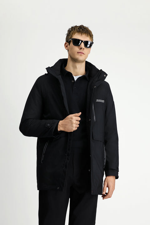 Black Hooded Sports Puffer Jacket