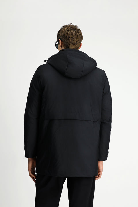Black Hooded Sports Puffer Jacket