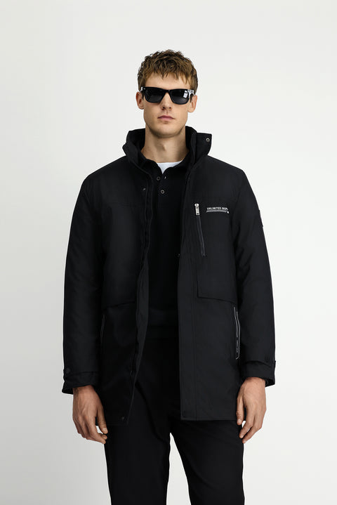 Black Hooded Sports Puffer Jacket