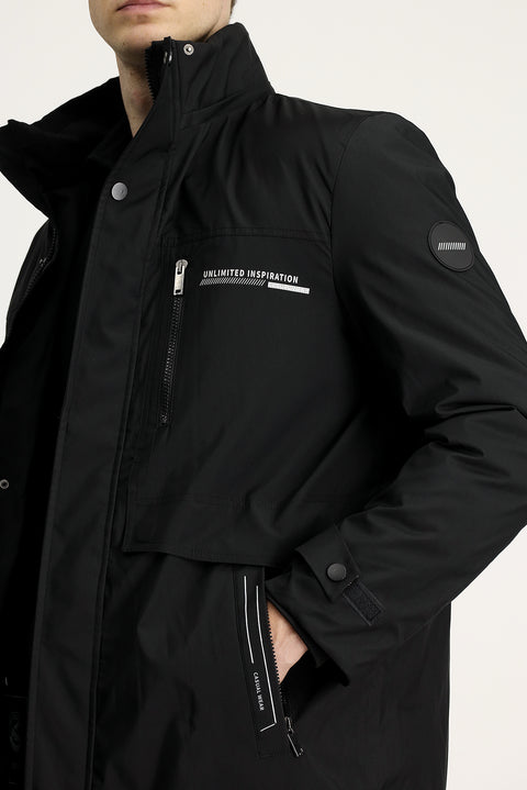 Black Hooded Sports Puffer Jacket