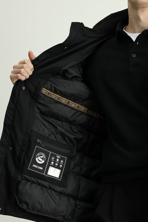 Black Hooded Sports Puffer Jacket