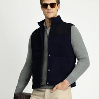 Dark Navy High-Neck Snap Button Velvet Sports Vest