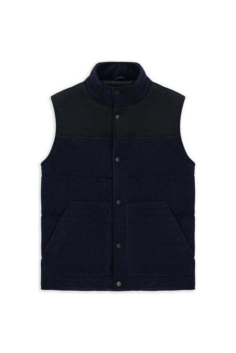 Dark Navy High-Neck Snap Button Velvet Sports Vest