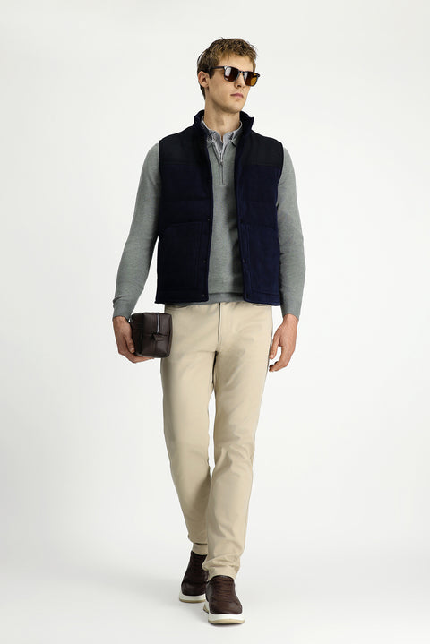 Dark Navy High-Neck Snap Button Velvet Sports Vest