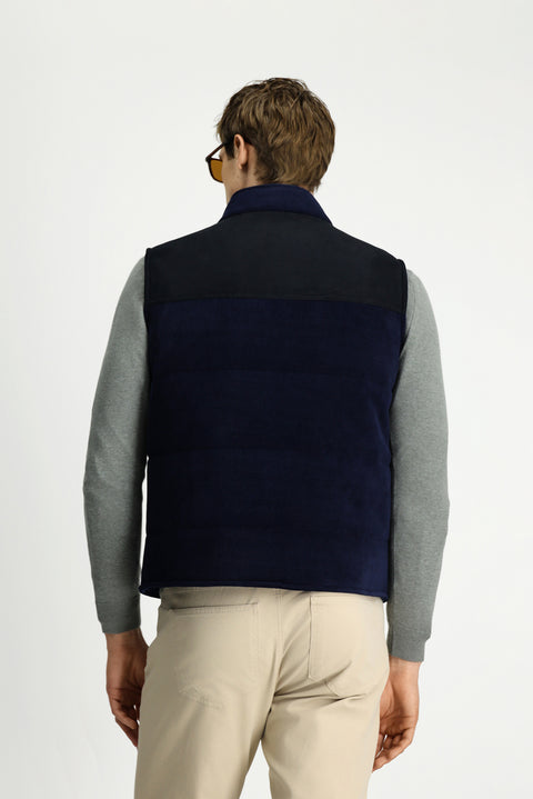 Dark Navy High-Neck Snap Button Velvet Sports Vest