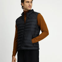 Black Slim Fit Stand-Up Collar Zippered Quilted Sports Vest