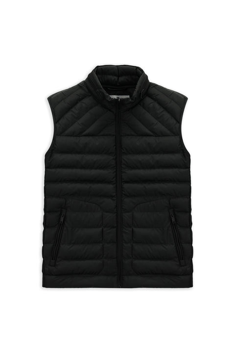 Black Slim Fit Stand-Up Collar Zippered Quilted Sports Vest