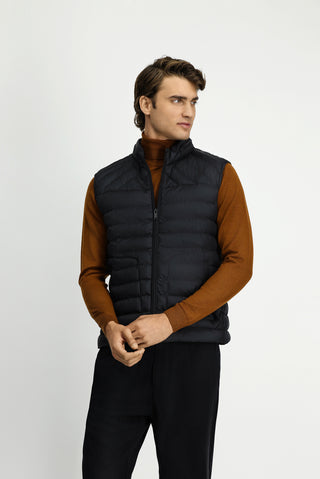  Siyah Slim Fit Dik Yaka Fermuarlı Kapitone Spor Yelek