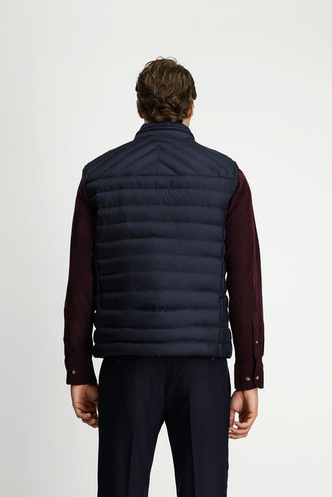 Koyu Lacivert Slim Fit Dik Yaka Fermuarlı Kapitone Spor Yelek