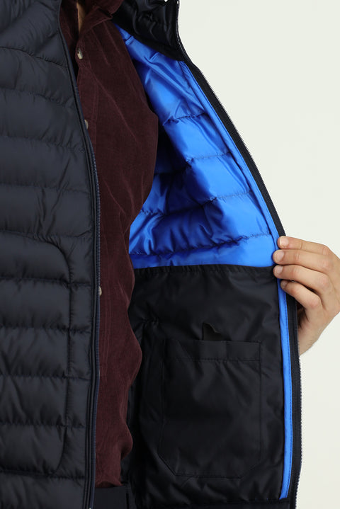 Koyu Lacivert Slim Fit Dik Yaka Fermuarlı Kapitone Spor Yelek