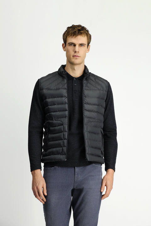 Mid Anthracite Slim Fit Stand Collar Zippered Quilted Sports Vest