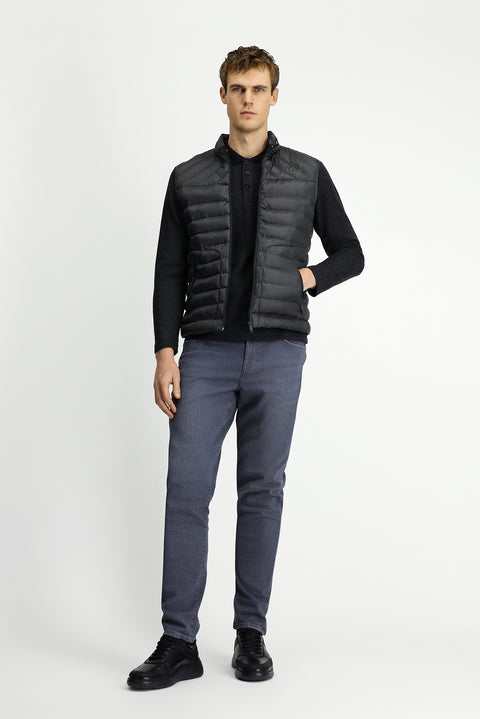 Mid Anthracite Slim Fit Stand Collar Zippered Quilted Sports Vest