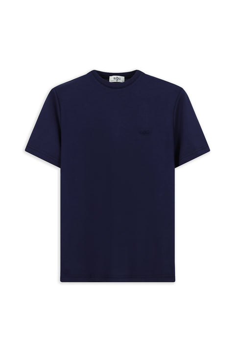 Medium Navy Crew Neck Regular Fit Embroidered Lycra Stretch T-Shirt