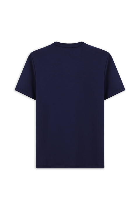 Medium Navy Crew Neck Regular Fit Embroidered Lycra Stretch T-Shirt