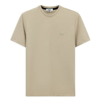 Light Beige Crew Neck Regular Fit Embroidered Lycra Stretch T-Shirt
