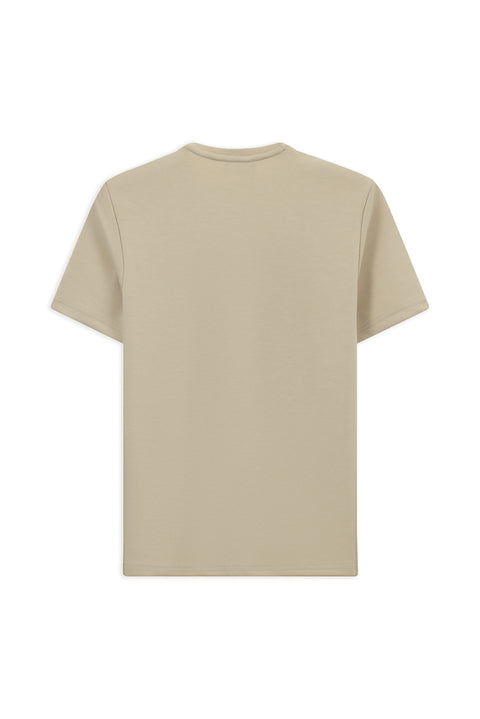 Light Beige Crew Neck Regular Fit Embroidered Lycra Stretch T-Shirt