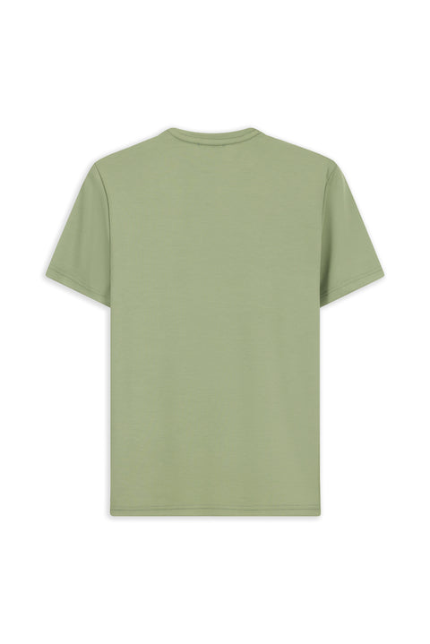 Light Khaki Crew Neck Regular Fit Embroidered Lycra Stretch T-Shirt