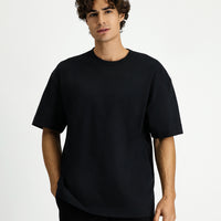 Black Crew Neck Oversize Extra Relaxed Fit Cotton T-Shirt