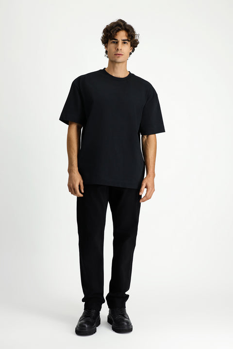 Black Crew Neck Oversize Extra Relaxed Fit Cotton T-Shirt