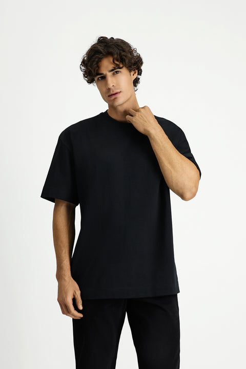 Black Crew Neck Oversize Extra Relaxed Fit Cotton T-Shirt