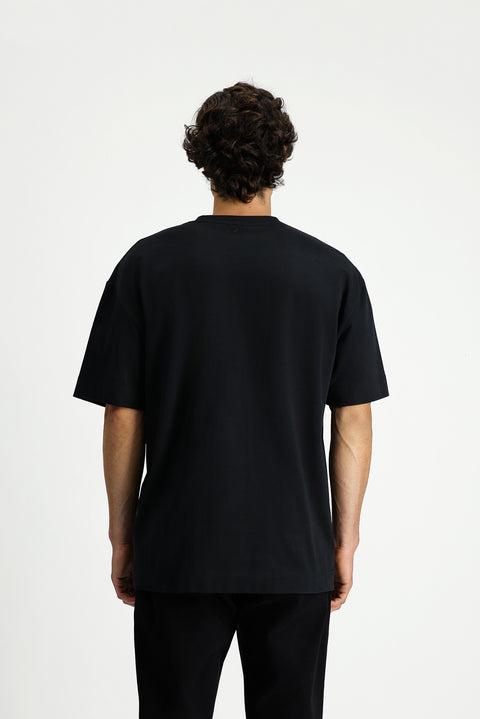 Black Crew Neck Oversize Extra Relaxed Fit Cotton T-Shirt