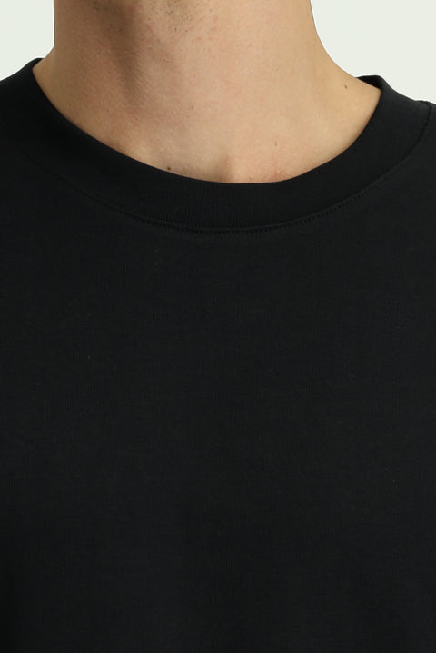 Black Crew Neck Oversize Extra Relaxed Fit Cotton T-Shirt