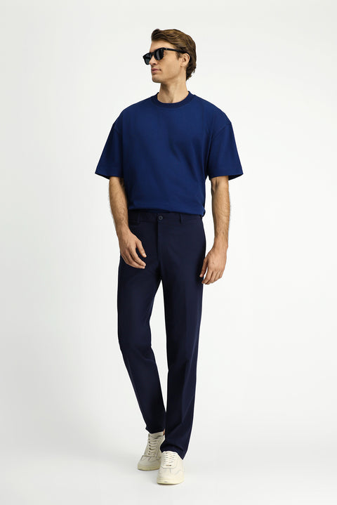 Medium Navy Crew Neck Oversize Extra Relaxed Fit Cotton T-Shirt
