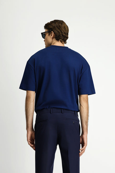 Medium Navy Crew Neck Oversize Extra Relaxed Fit Cotton T-Shirt