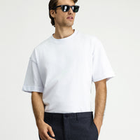 White Crew Neck Oversize Extra Relaxed Fit Cotton T-Shirt