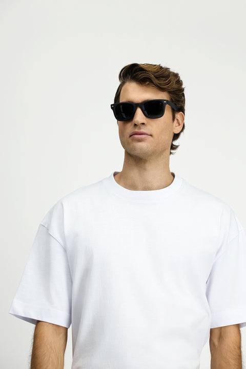White Crew Neck Oversize Extra Relaxed Fit Cotton T-Shirt