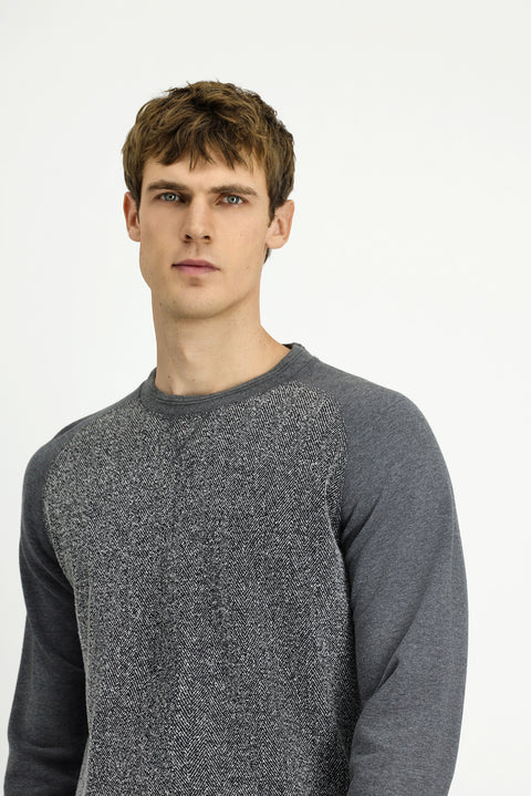 Orta Füme Bisiklet Yaka Regular Fit Desenli Pamuklu Sweatshirt