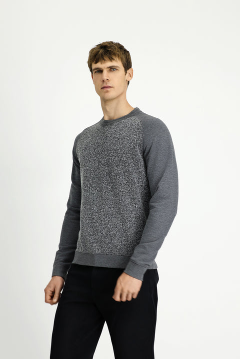 Orta Füme Bisiklet Yaka Regular Fit Desenli Pamuklu Sweatshirt