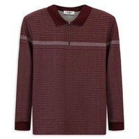 Dark Burgundy Polo Collar Regular Fit Patterned Zip-Up Sweatshirt