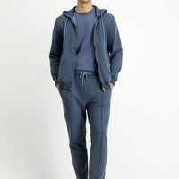 Indigo Melange Cotton Sweatpants/Sweatpants with Elastic Waistband and Drawstring Pockets