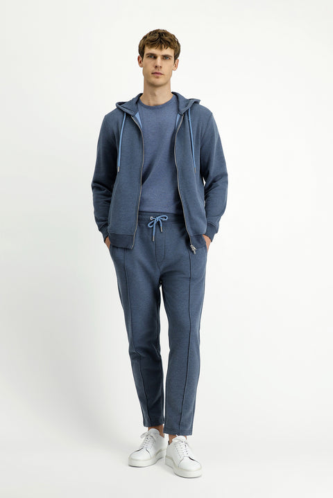 Indigo Melange Cotton Sweatpants/Sweatpants with Elastic Waistband and Drawstring Pockets