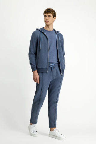 İndigo Melanj Beli Lastikli İpli Cepli Pamuklu Sweatpant / Eşofman Altı