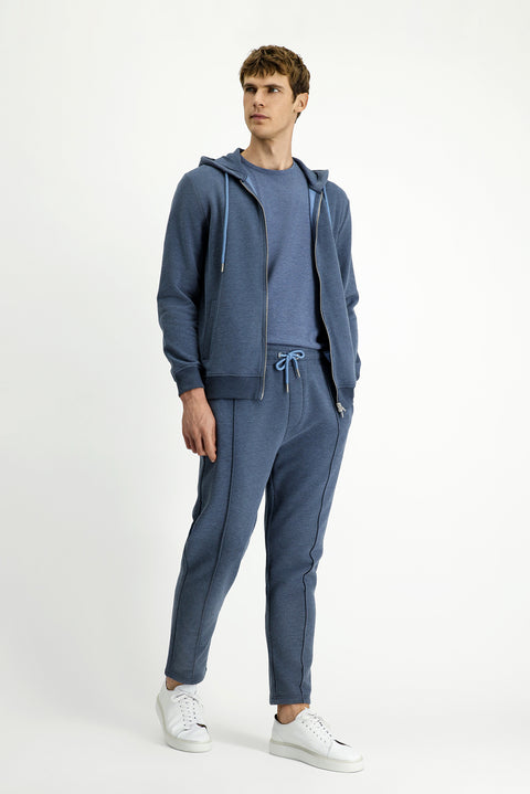 Indigo Melange Cotton Sweatpants/Sweatpants with Elastic Waistband and Drawstring Pockets